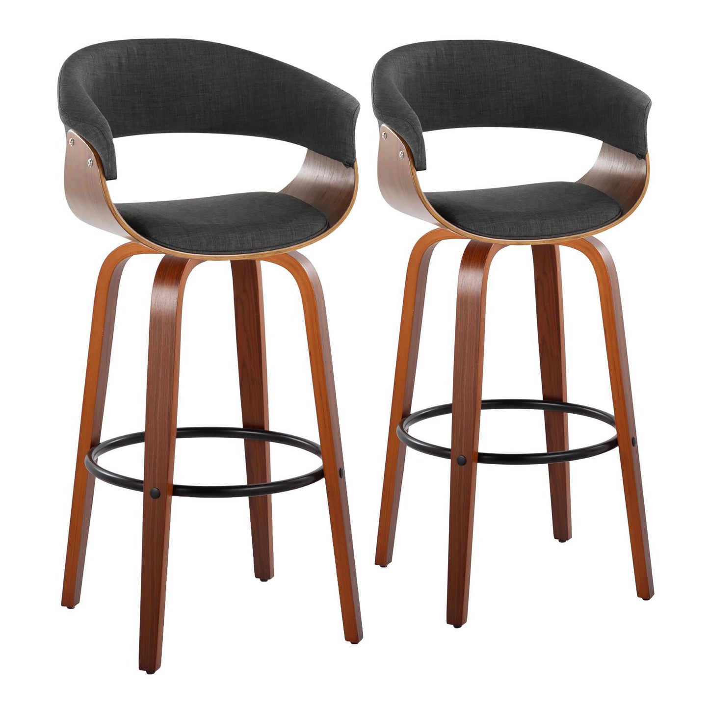 Vintage Mod - Mid Century Modern Fixed Height Barstool With Swivel & Round Footrest (Set of 2)