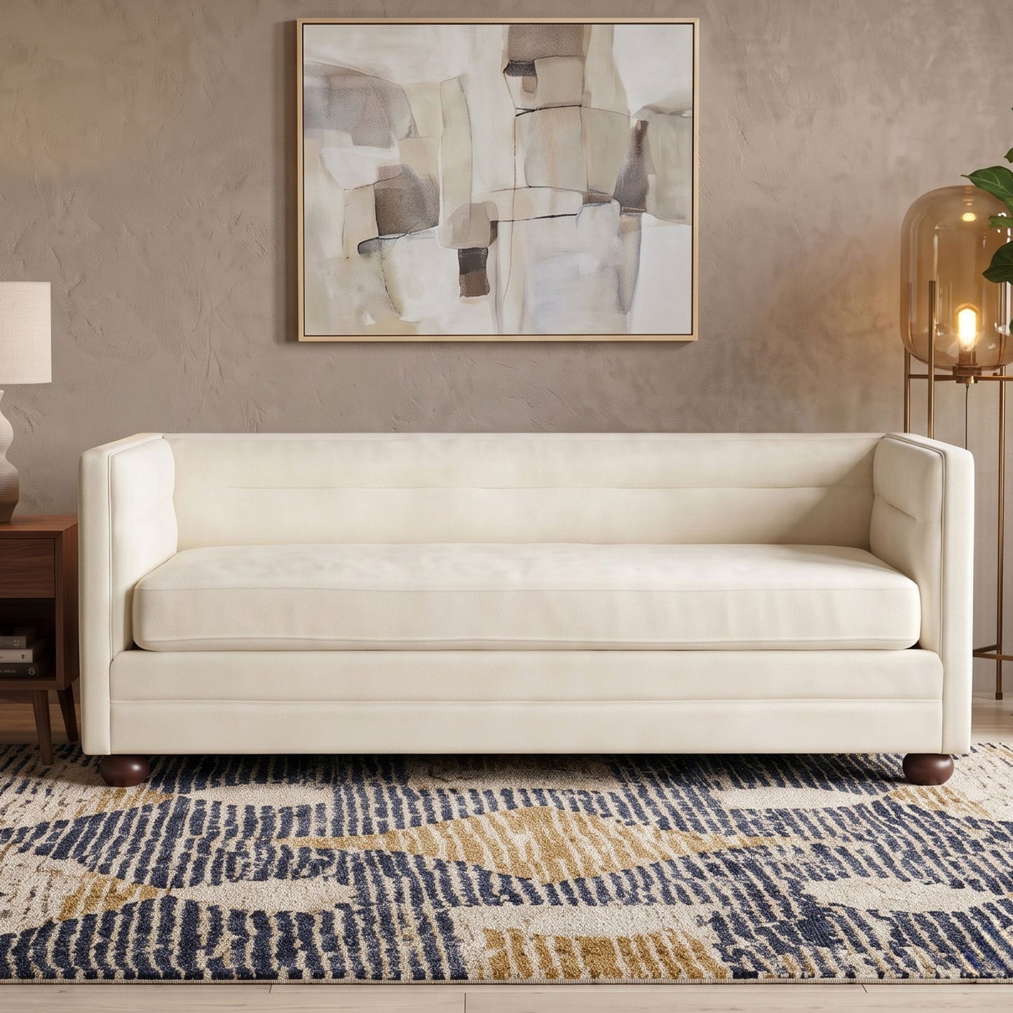 3 Seater Sofa Upholstery With Square Arms, Living Room Couch