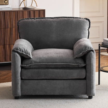 Oversized Reading Armchair With Thick Cushions, High Back Support