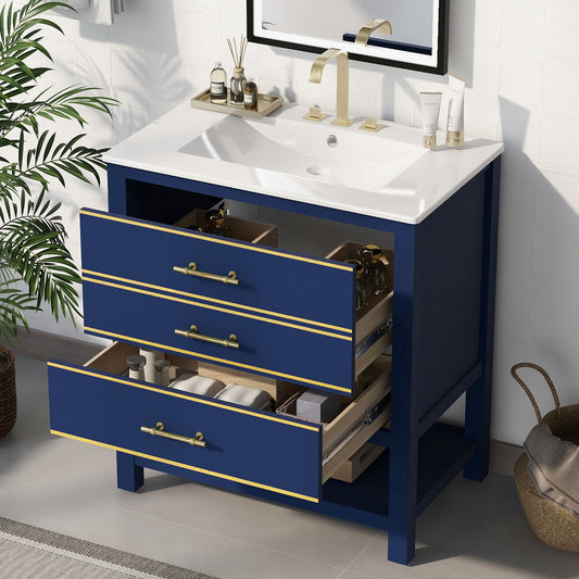 Modern Bathroom Vanity Cabinet, Combo With Open storage, Two Drawers