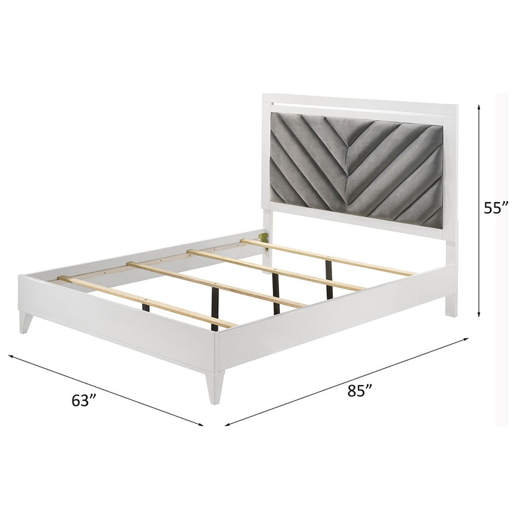 Chelsie - Queen Bed - Gray Fabric & White