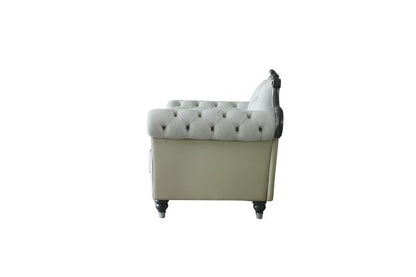 House - Delphine - Chair - Two Tone Ivory Fabric, Beige PU & Charcoal Finish