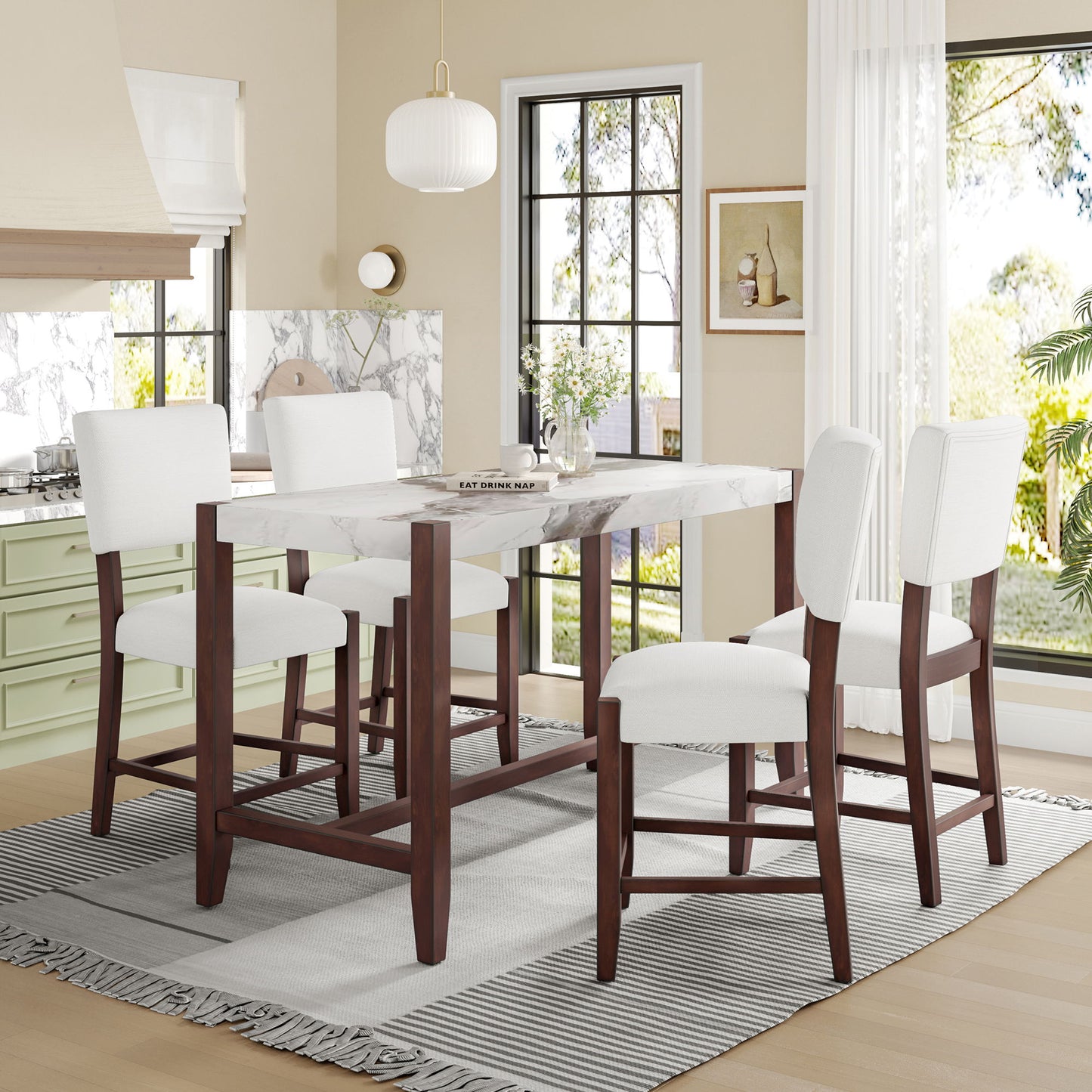 5 Piece Counter Height Dining Set With 4 Upholstered Chairs