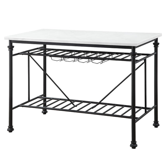 Mera - Kitchen Island - White Marble Top & Gray