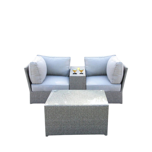 2 Person Wicker Seating Set With Cushions And Glass Top Table - Gray Mix