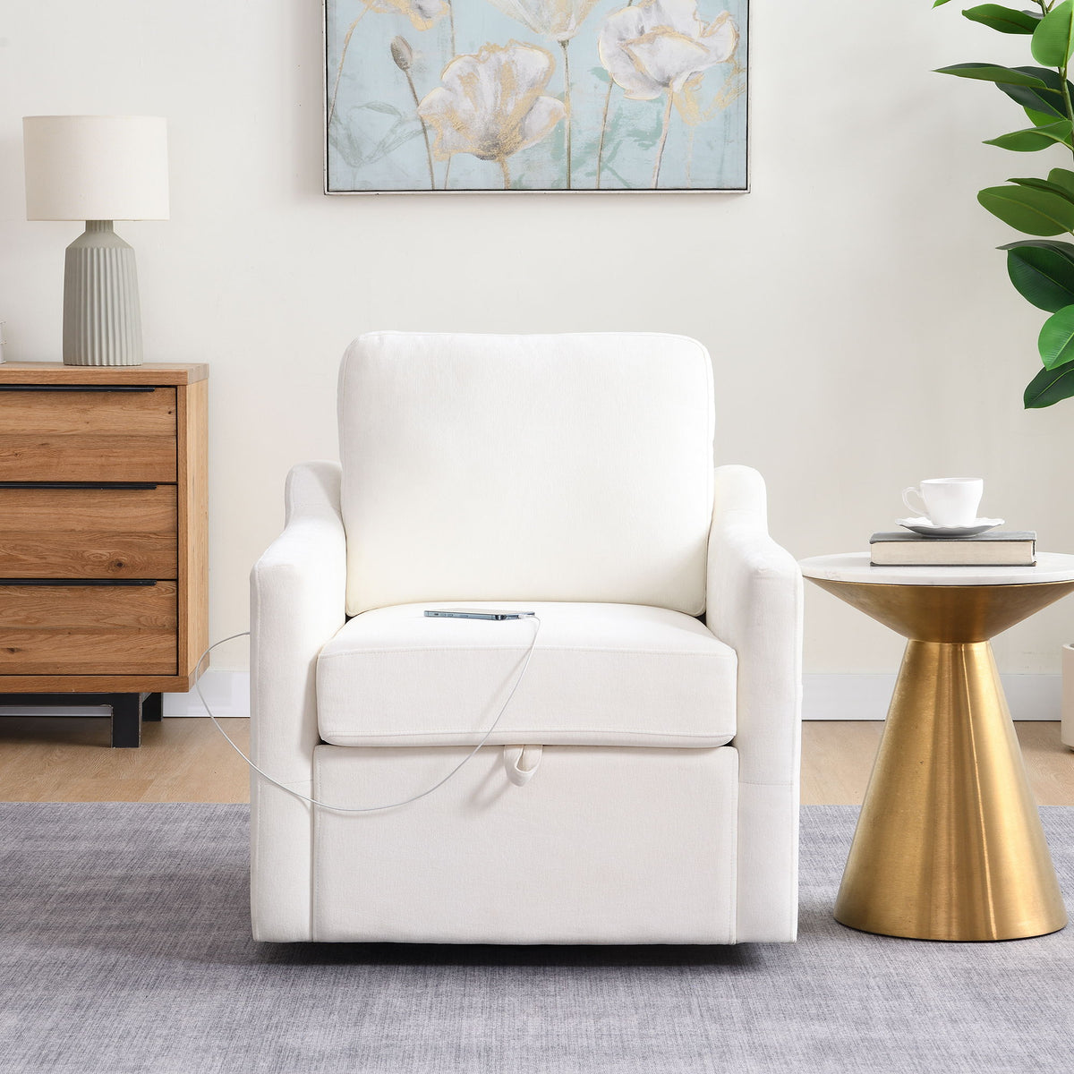 Swivel Arm Chair With Soft, Comfy Accent Chair For Living Room