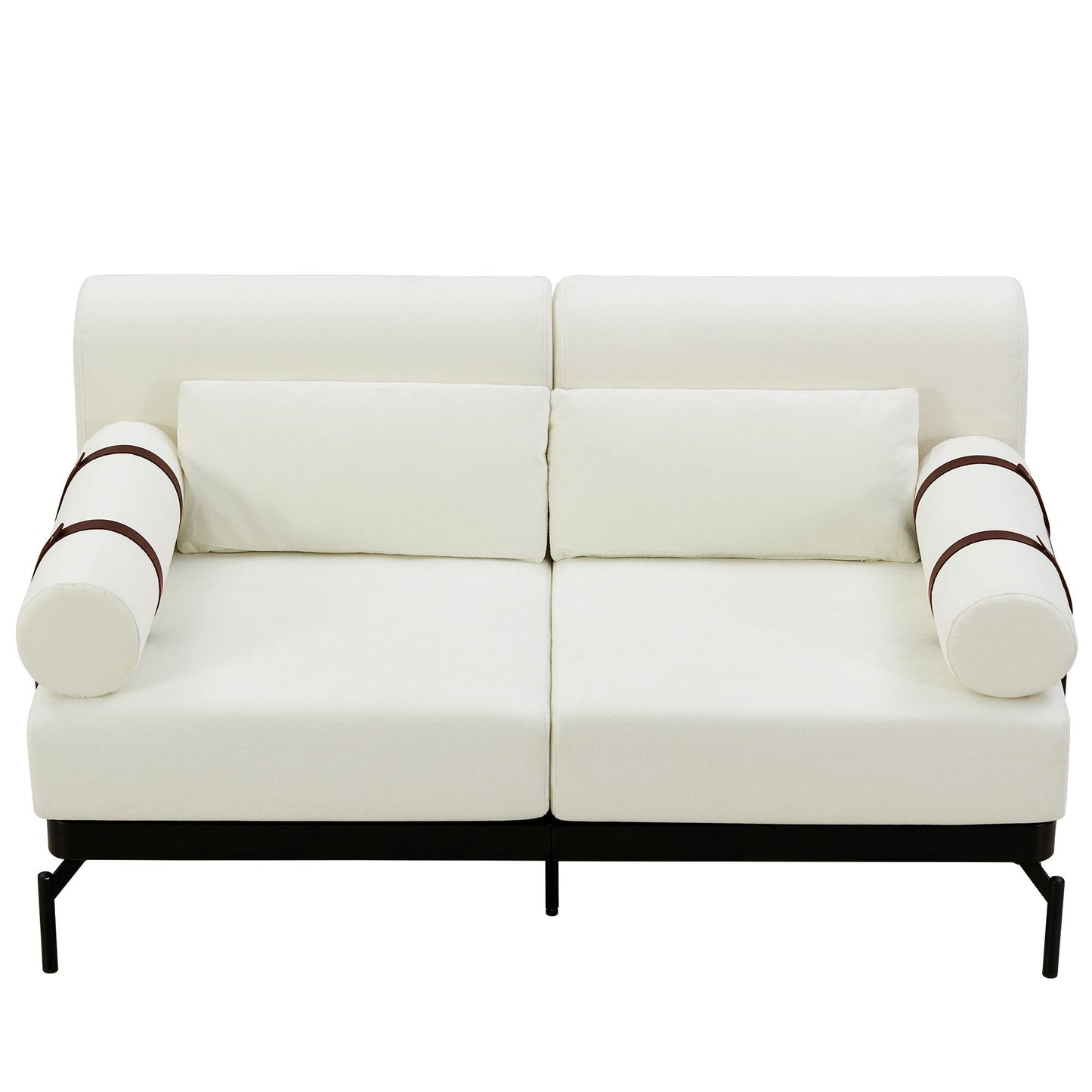 Modern Loveseat Sofa 2 Seater With USB Ports, Cylindrical Armrests