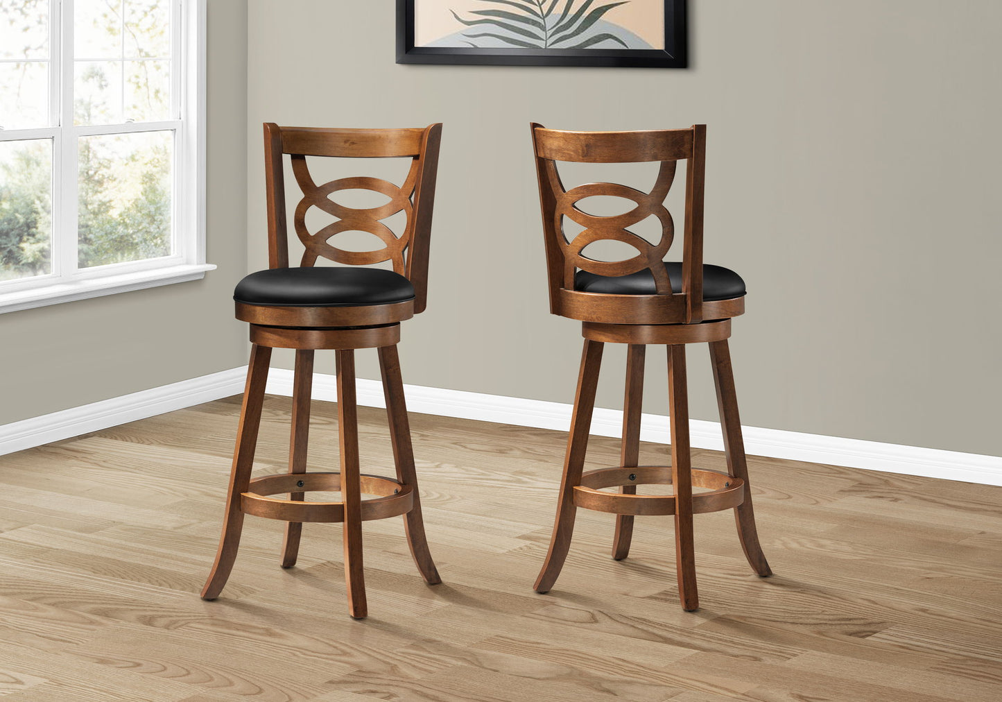 Stylish Design Swivel Bar Stool With Bar Height Leather Look (Set of 2)