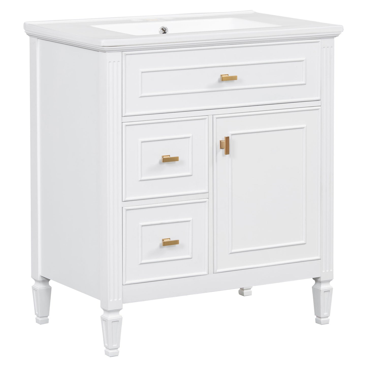 Modern Bathroom Vanity With Sink, 1 Flip Drawer And 2 Drawers, Adjustable Shelf