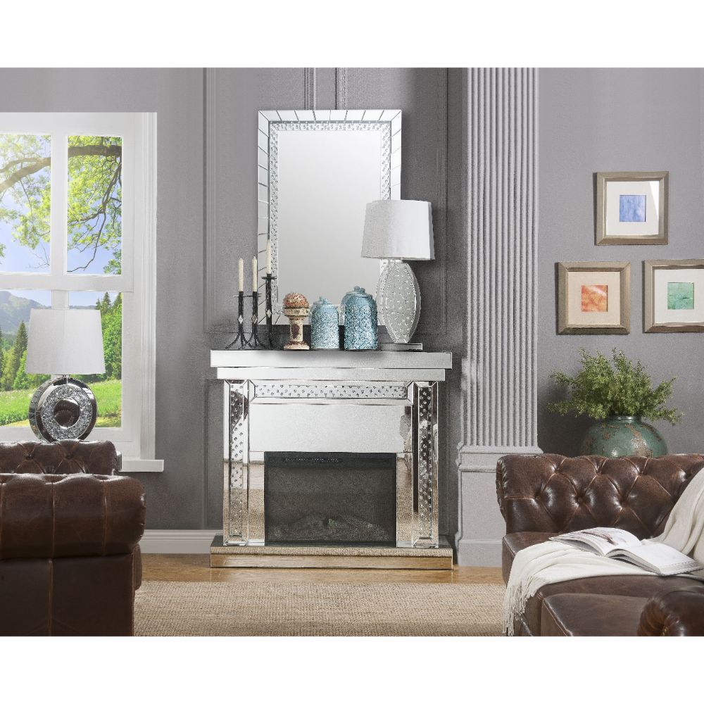 Nysa - 42" Fireplace - Mirrored & Faux Crystals