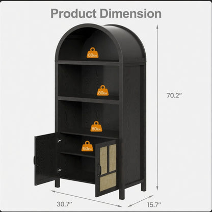 Arched Pantry Cabinet With Adjustable Storage & Doors - Black