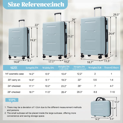 6 Piece Lightweight Hardshell Luggage Set With Double Spinner Wheels, Password Lock