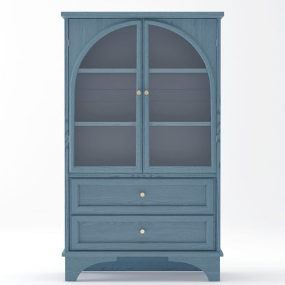 Glass Door Display Case With 2 Drawers And Adjustable Shelf