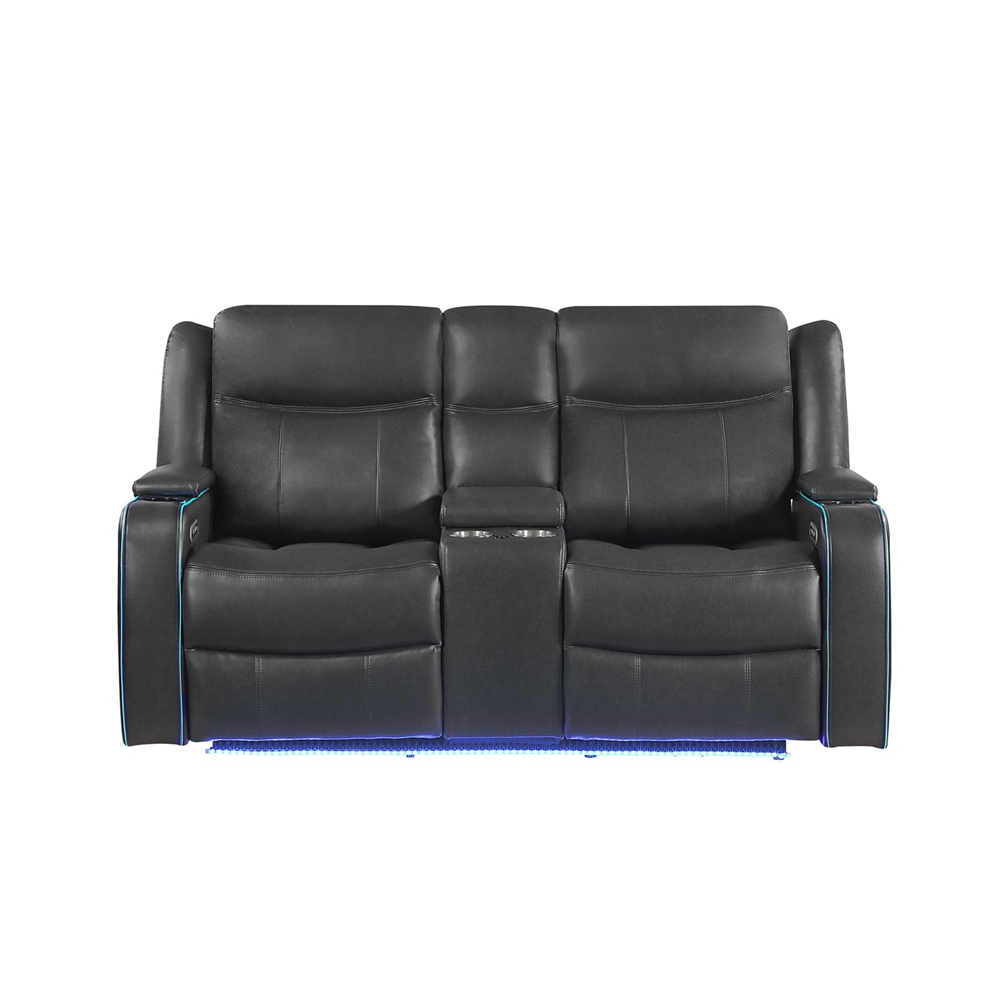 Blanca - Power Console Reclining Loveseat With LED Lights, Power Headrest And Speakers - Charcoal