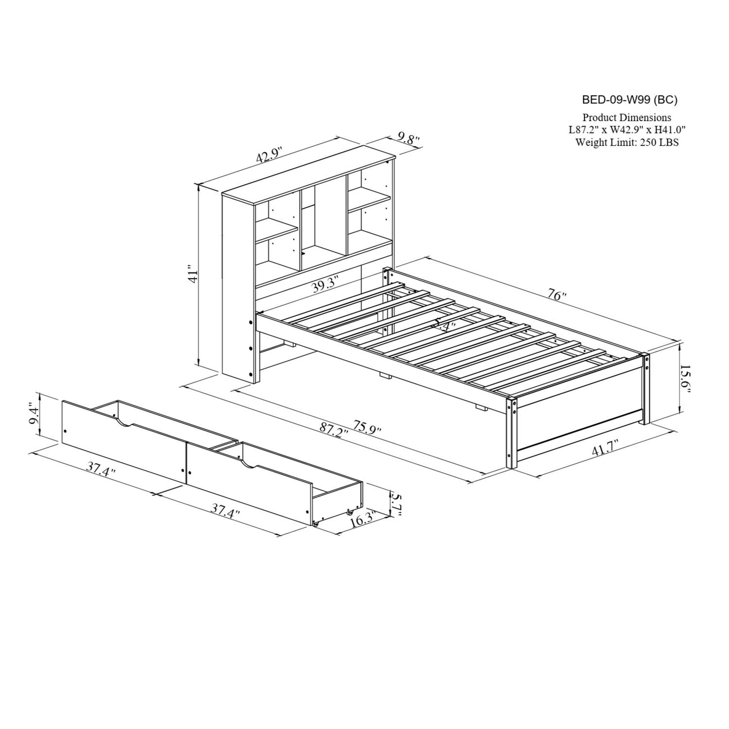 Bed Frame With Built In USB Port And 2 Drawers