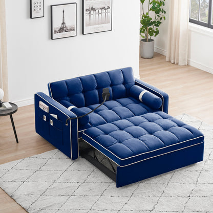 Modern Convertible Sleeper Sofa Couch With Pull Out Bed With Pillows & Side Pockets For Small Space, Living Room