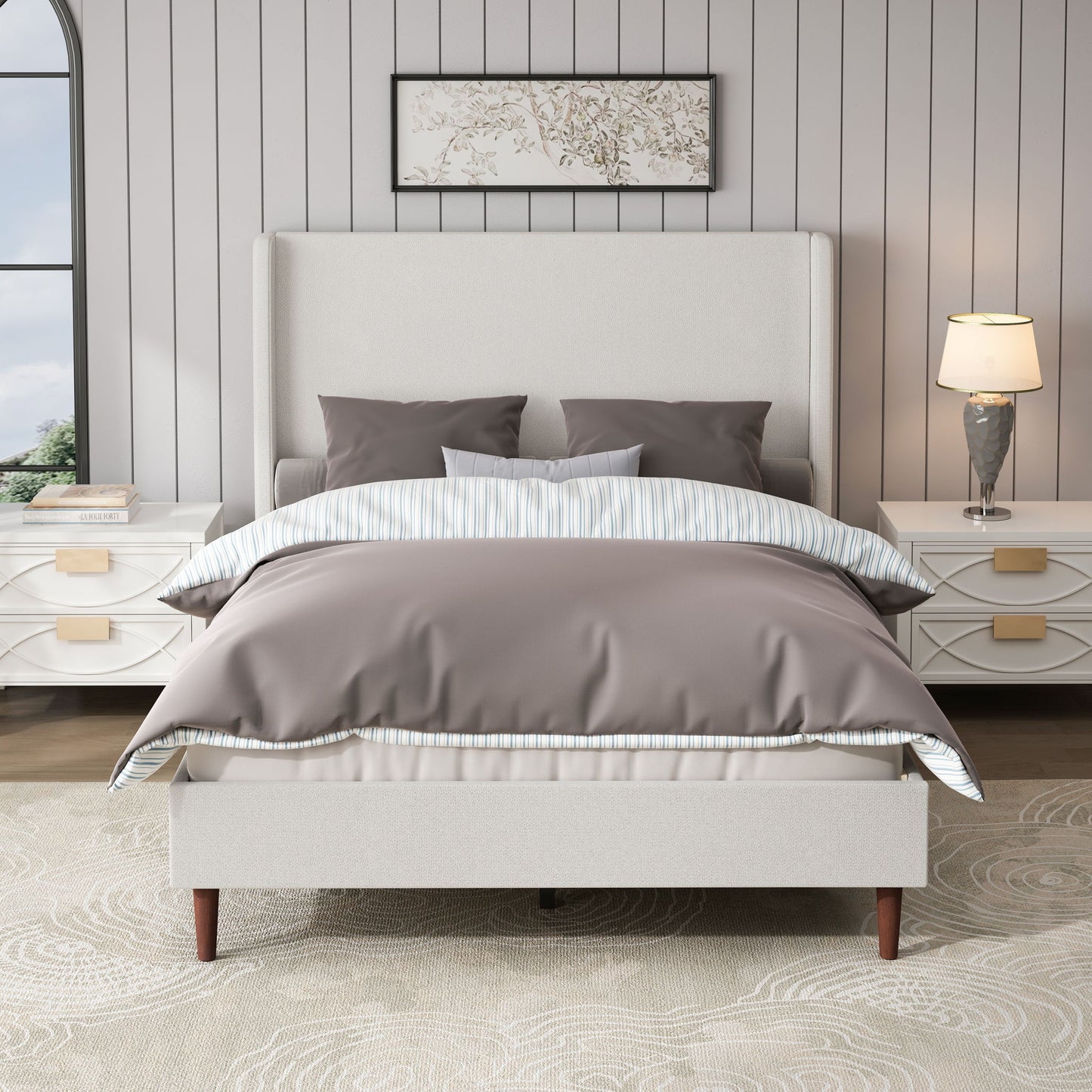 Upholstered Bed & High Headboard Design