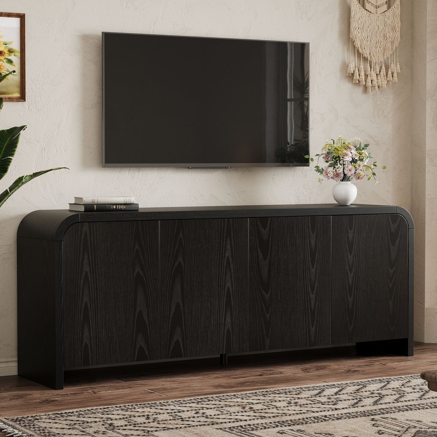 Curved Edge TV Stand With Large Cabinets
