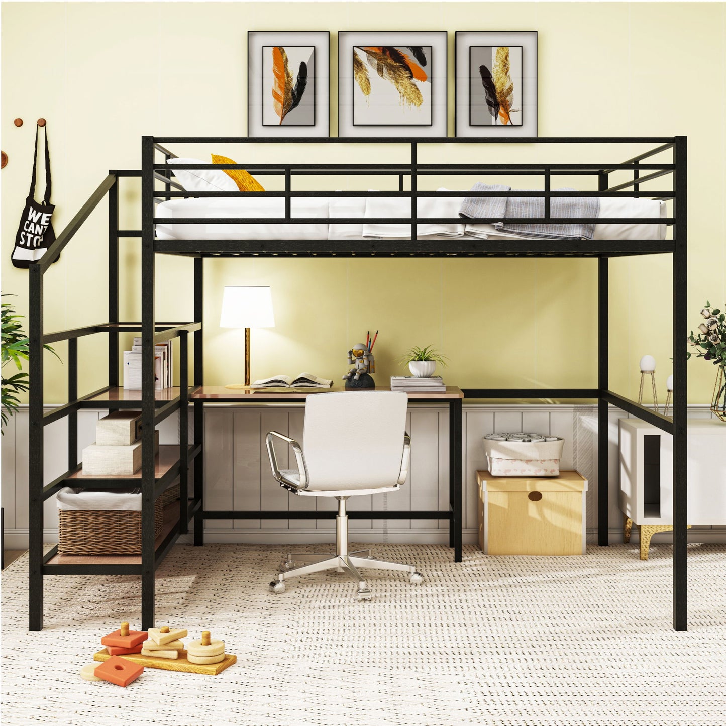 Loft Bed With Desk And Lateral Storage Ladder
