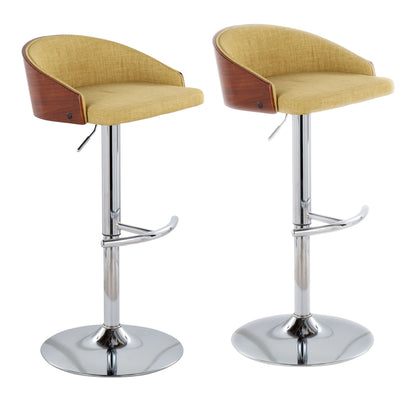 Shiraz - Mid-Century Modern Adjustable Barstool With Swivel (Set of 2) - Walnut / Green