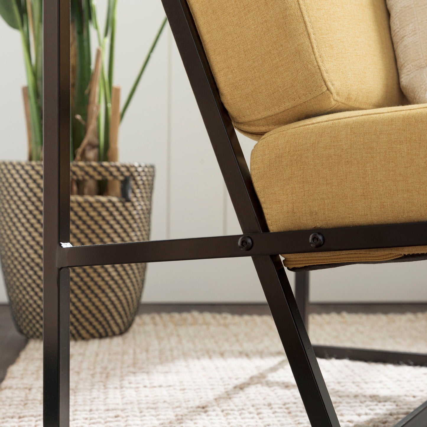 Modern Upholstered Chair With Metal Frame - Mustard