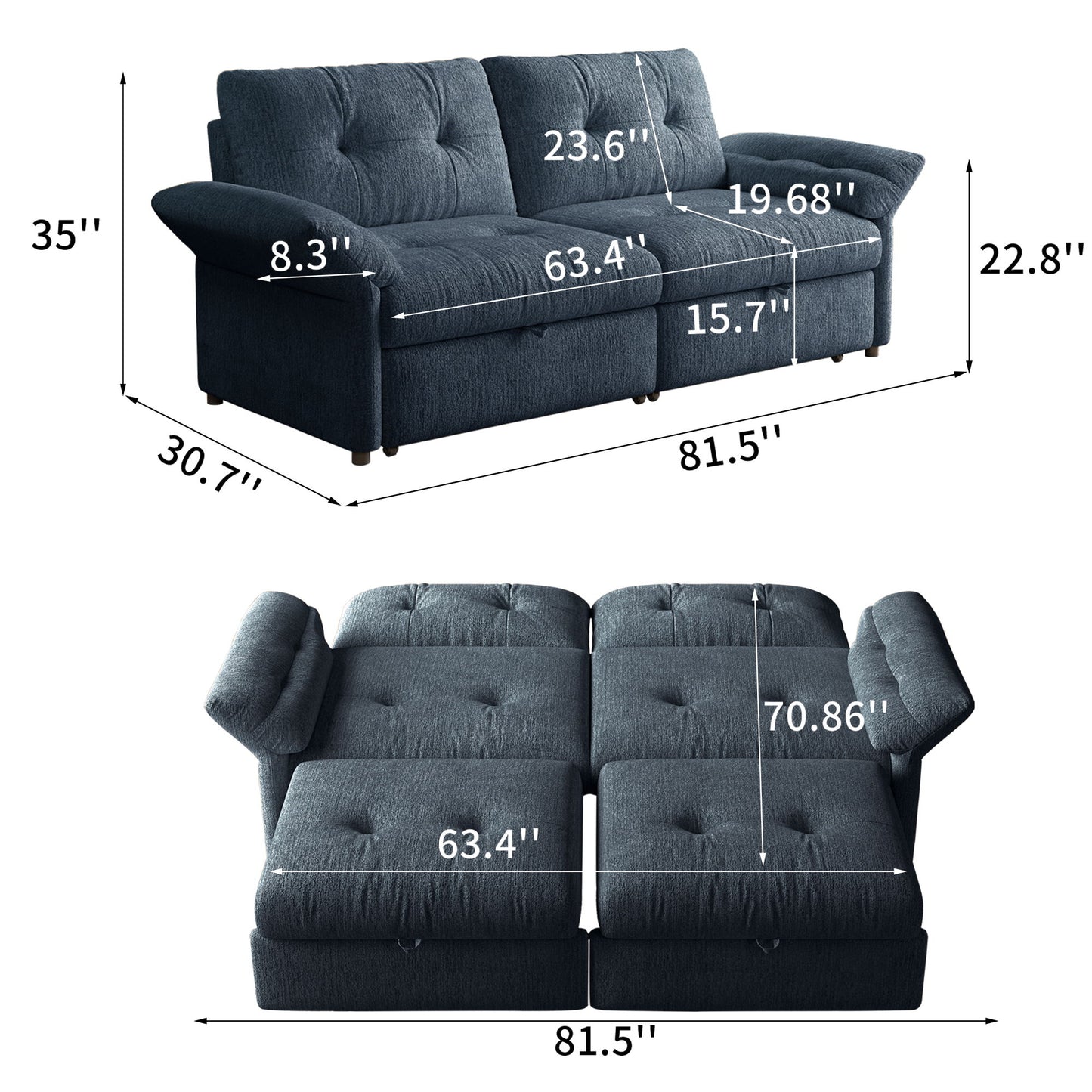 Sofa Bed, 2 In 1 Design For Living Rooms