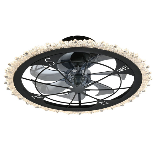 21" Caged Ceiling Fan With Dimmable LED Light And Remote Control, Low Profile Flush Mount Fan - Matte Black