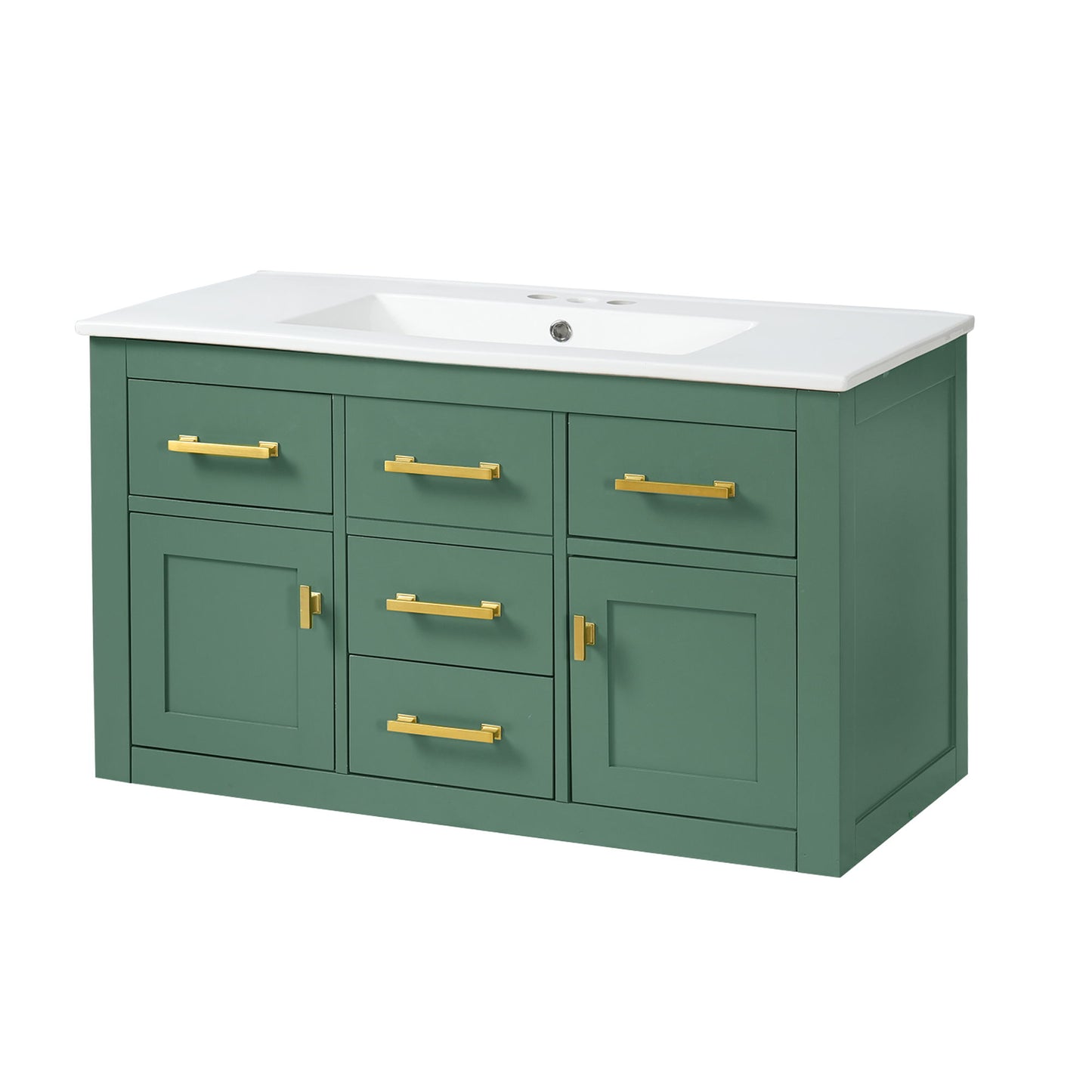 Wall Mounted Bathroom Cabinet With Sink, Multiple Drawers And Doors - Green