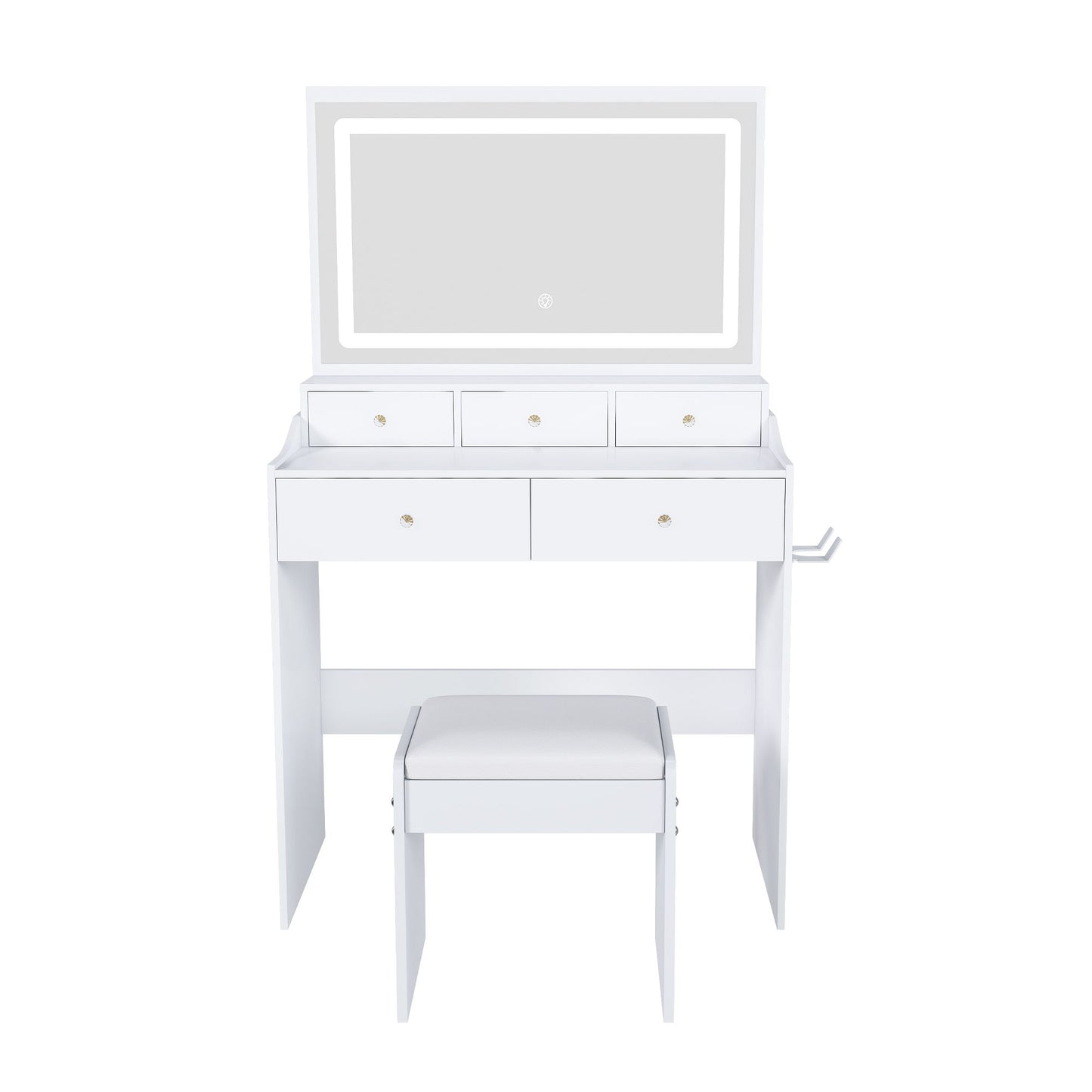 Modern Makeup Vanity Set With Power Outlet, Hair Dryer Holder, And Adjustable Lighting