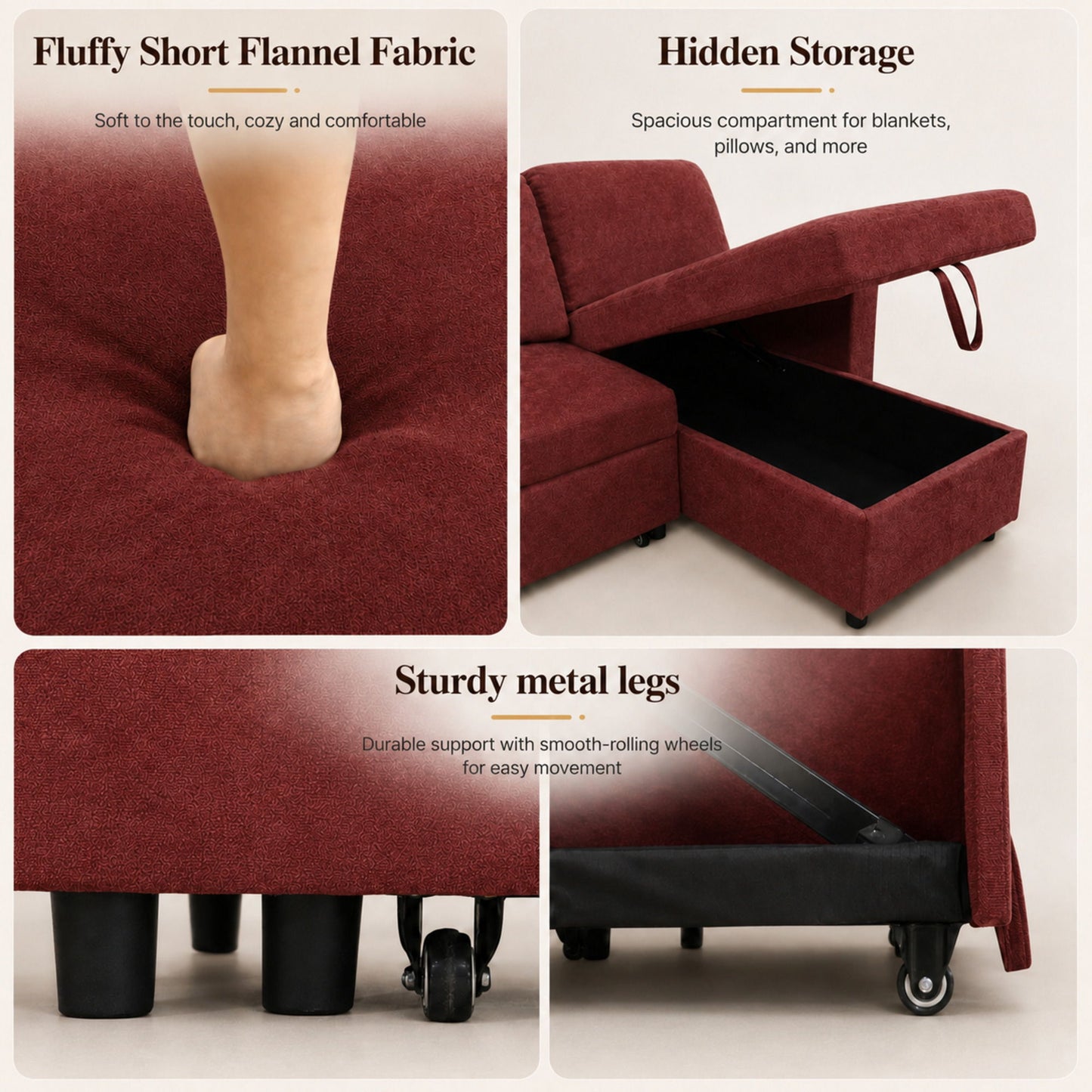 L - Shaped Convertible Sofa Bed With Storage Chaise