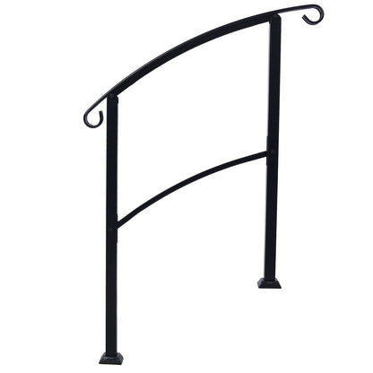 Handrails For Outdoor Steps, Fit 1 Or 3 Steps Outdoor Stair Railing, Flexible Front Porch Hand Rail, Transitional Handrails For Concrete Steps Or Wooden Stairs - Black