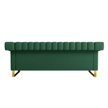 Sofa Modern Sofa With Gold Accents, Sleek Channel-Tufted Upholstery, 3 Seat Couch For Living Room And Office Decor