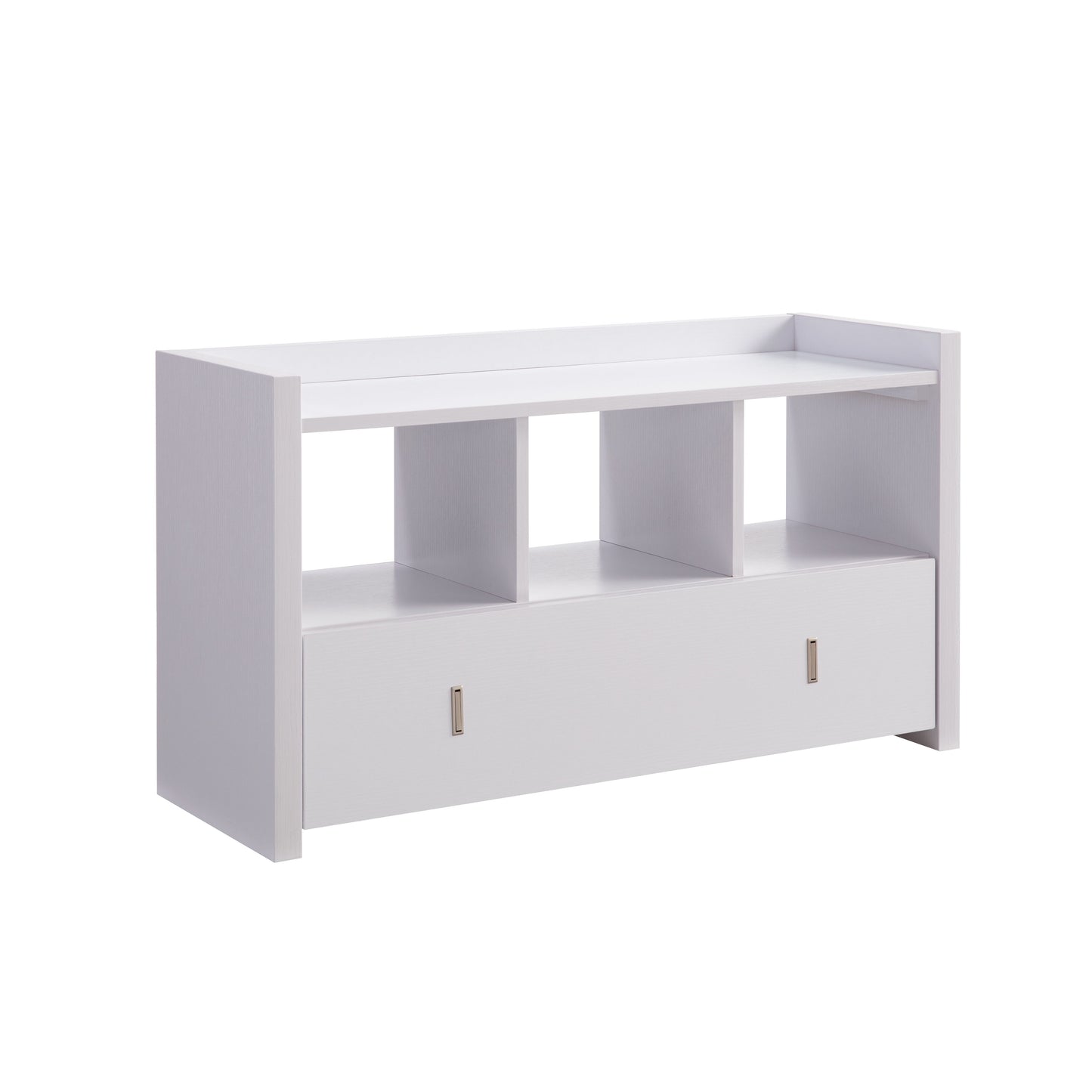 Entryway Shoe Bench, Three Shelves Organizer With Storage Drawer - White