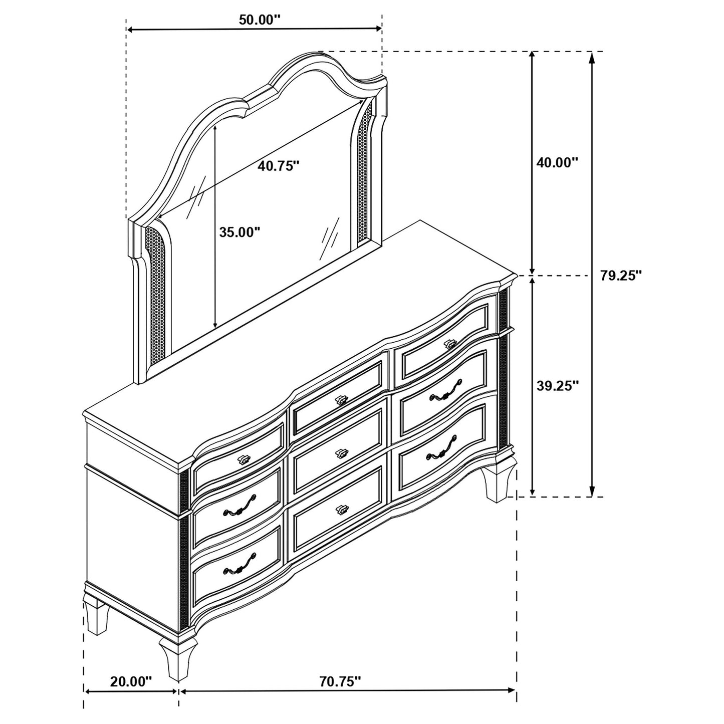 Colwood - 9 Drawer Dresser With Mirror - Silver