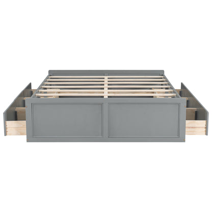 Queen Size Platform Bed Frame With 6 Drawers - Gray