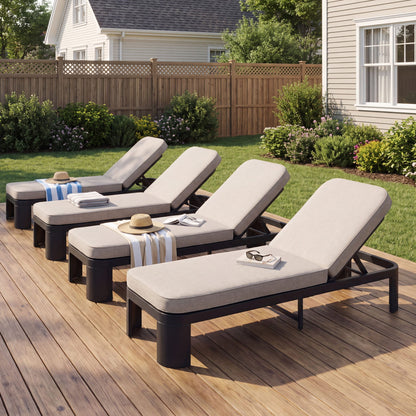 Outdoor Chaise Lounge With Cushion, 5 Position Adjustable Backrest