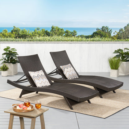 Salem - Wicker Chaise Lounge Adjustable Rattan Outdoor Chair Set - Brown Multi