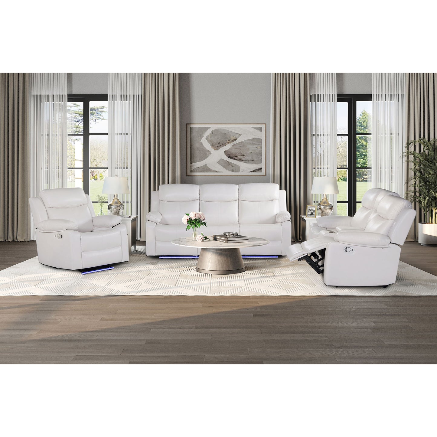Blanche - Glider Recliner With LED Light In, Medium Firm Seating, Pillow Top Arms - White