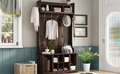 Hall Tree With 6 Hooks, Coat Hanger, Entryway Bench, Storage Bench, 3 In 1 Design, For Entrance, Hallway