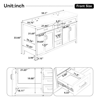 59.1" Minimalist Double Sink Bathroom Vanity With Top, Soft Close Doors & Drawers - White