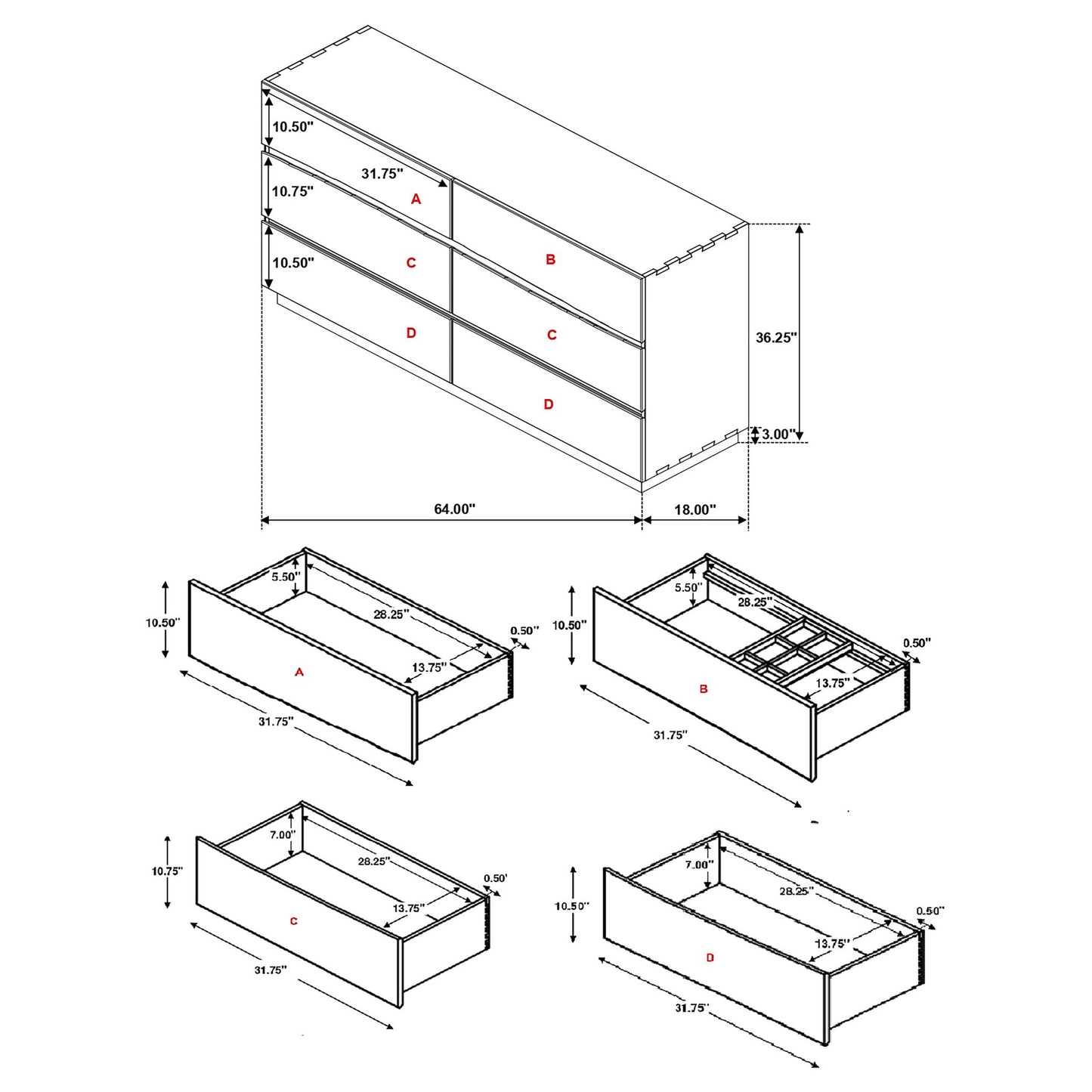 Beverly - 6 Drawer Dresser - Walnut