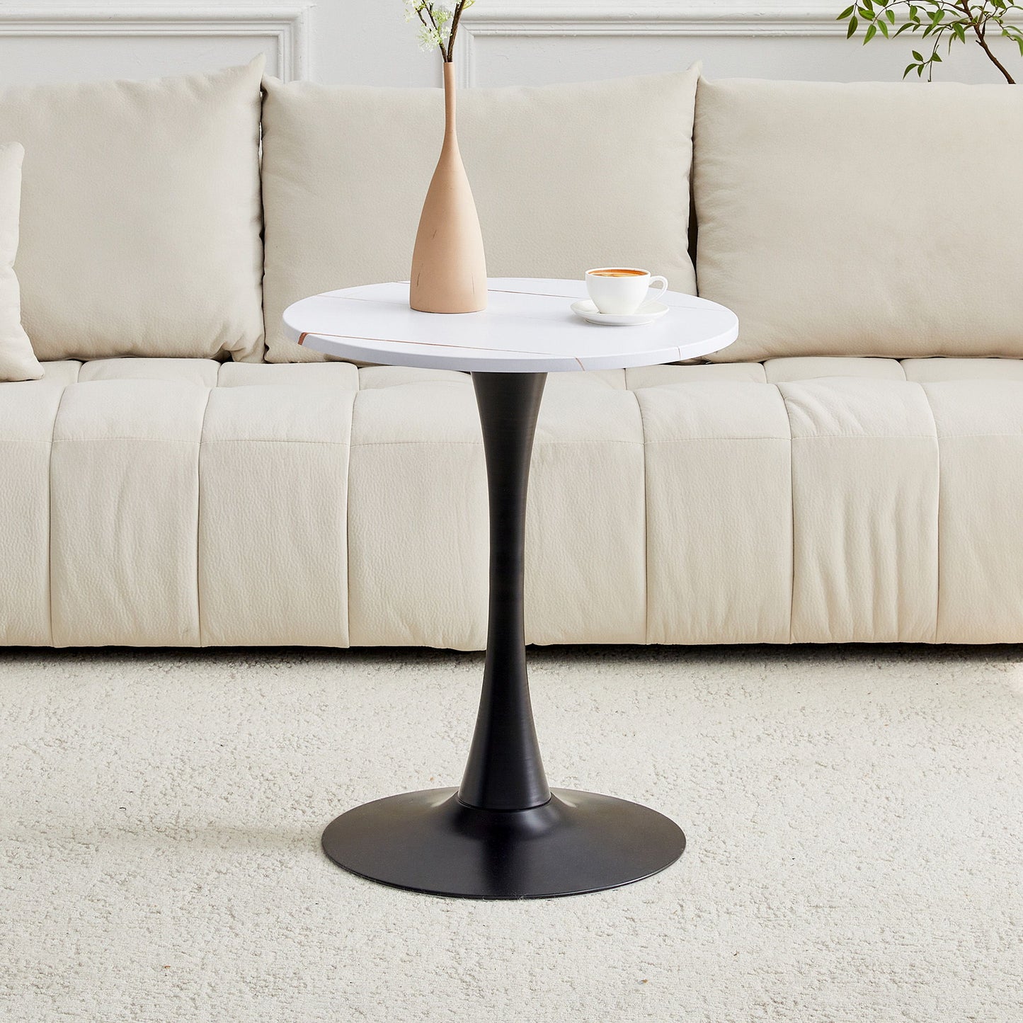 Round Dining Table With Thickened Engineered Wood Top And Metal Pedestal, 23.6" Diameter For Kitchen, Living Room, Small Spaces