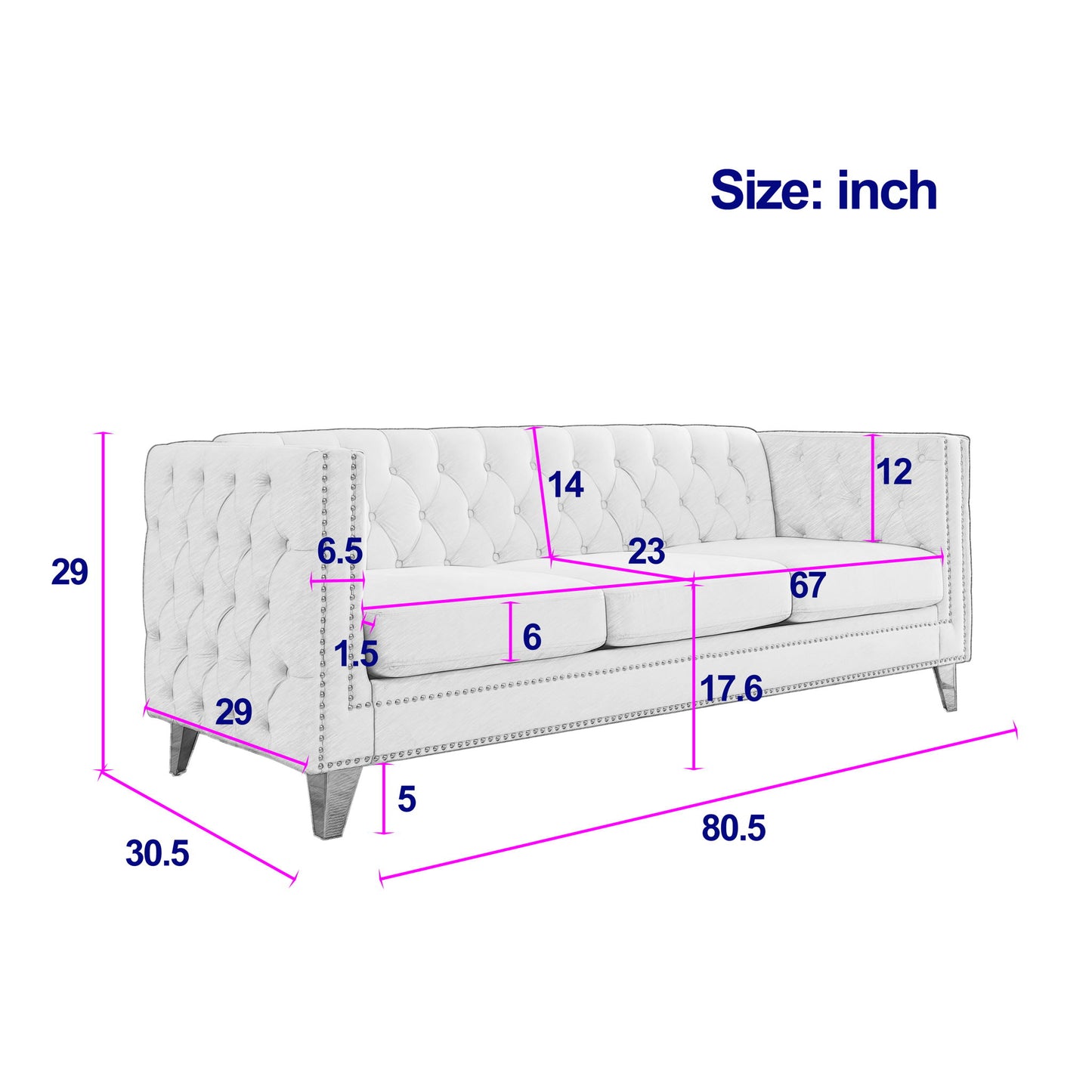 Modern Sofa With Button Tufting, Upholstered Couch For Living Room