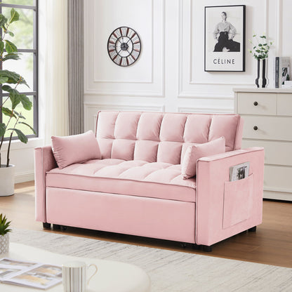 Modern Velvet Convertible Loveseat Futon Sofa With Pullout Bed, Reclining Backrest