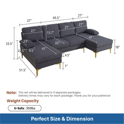 U - Shaped Sectional Sofa With Double Chaise