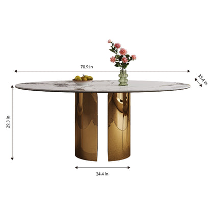 Steel Base Oval Sintered Stone Dining Table With Chairs