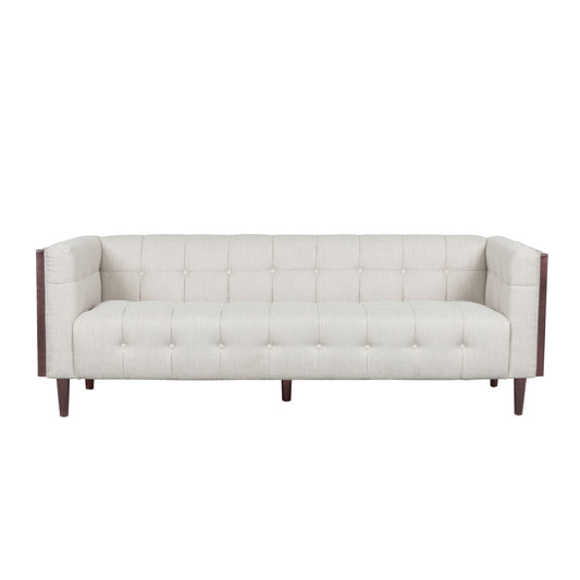 Contemporary 3 Seater Sofa With Button Tufted Waffle Stitching - Beige