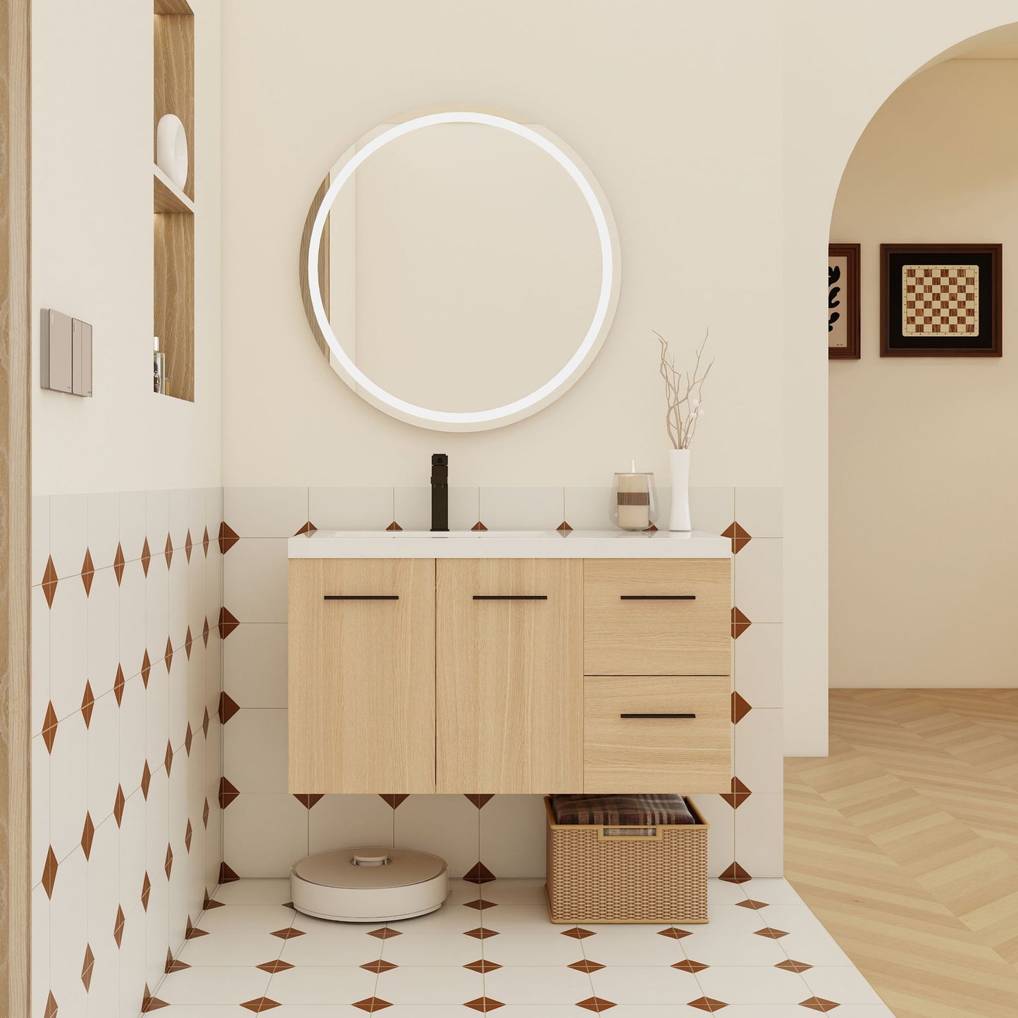 Wall Mounted Floating Bathroom Vanity With Sink, Door & Drawers Modular Cabinet