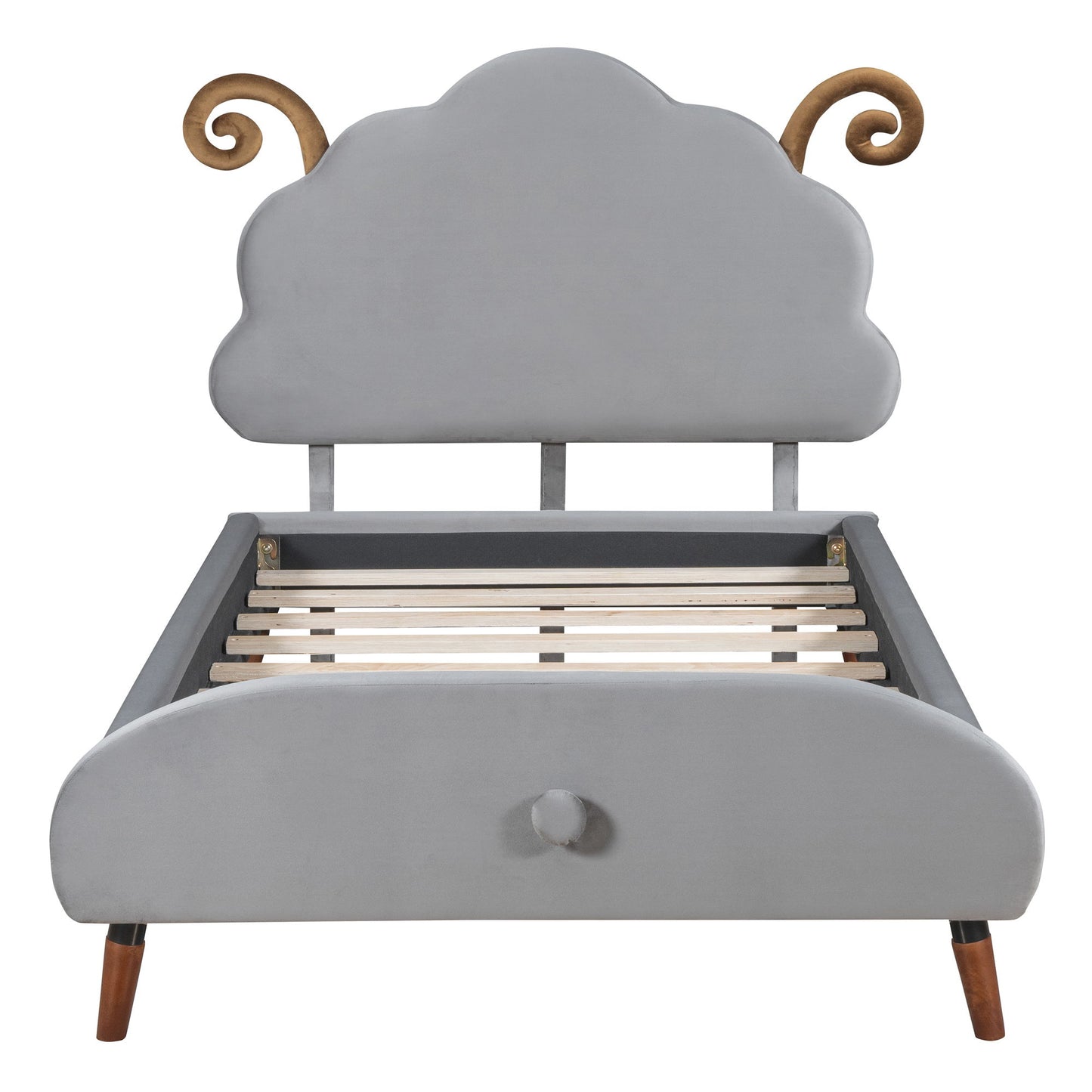 Upholstered Platform Bed With Sheep Shaped Headboard