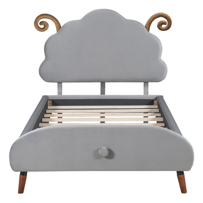 Upholstered Platform Bed With Sheep Shaped Headboard